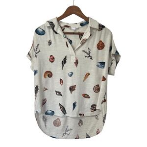 Jane and Delancey Cream Seashell Print Blouse